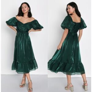 NWTs! Lulu's Emerald Green Off-Shoulder Midi Dress